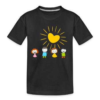 Menschen - Strichmännchen Kinder und Sonne - Kinder Premium Bio T-Shirt - Schwarz - Vorne