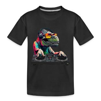 Cooler T-Rex DJ Mischpult Sonnenbrille Kopfhörer - Kinder Premium Bio T-Shirt - Schwarz - Vorne
