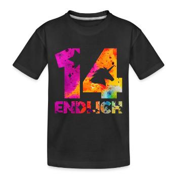 ENDLICH 14 EINHORN 14. GEBURTSTAG - Kinder Premium Bio T-Shirt - Schwarz - Vorne