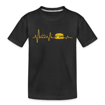 Fast Food Heartbeat Cheeseburger Burger Food - Kids' Premium Organic T-Shirt - black - Front