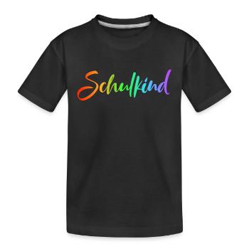 Schulkind Schrift Schriftzug Cap Mütze Snapback - Kinder Premium Bio T-Shirt - Schwarz - Vorne