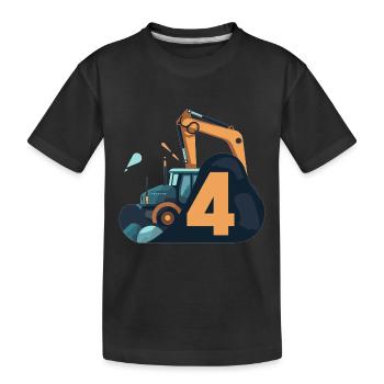 Chantier 4ème anniversaire avec excavatrice - T-shirt bio Premium Enfant - noir - Devant