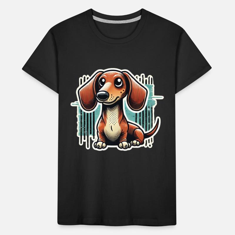Süßer Dackel Comic Stil Teckel Hund Kinder Premium Bio T-Shirt
