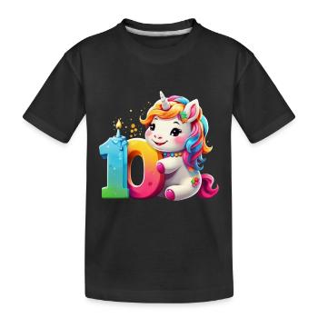 NUMMER 10 JAHRE EINHORN 10. GEBURTSTAG - Kinder Premium Bio T-Shirt - Schwarz - Vorne
