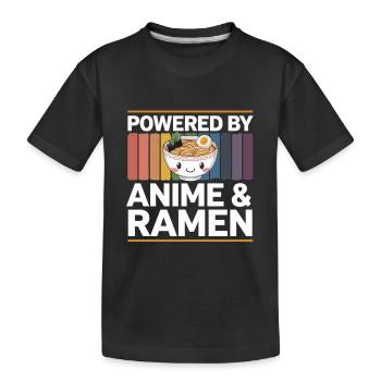 Powered by Anime & Ramen – Funny Otaku Design - Kids' Premium Organic T-Shirt - black - Front