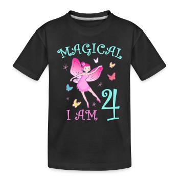 Fairies Kids Birthday 4 Years Girl Fairy - Kids' Premium Organic T-Shirt - black - Front