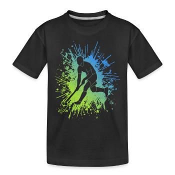 Hockeyspieler Farbklecks Hockey Spieler Feldhockey - Kinder Premium Bio T-Shirt - Schwarz - Vorne