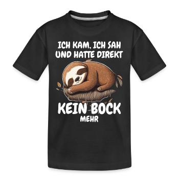 Faultier Faultiere Tier Schlafen Faul - Kinder Premium Bio T-Shirt - Schwarz - Vorne