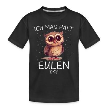 Nachteule Eule Eulen Vogel - Kinder Premium Bio T-Shirt - Schwarz - Vorne