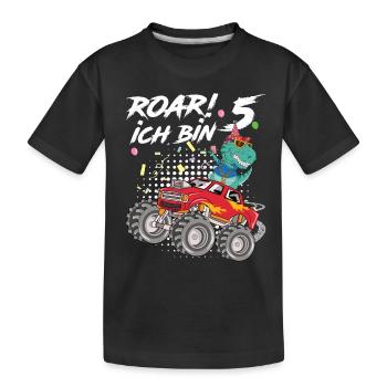 5. Geburtstag Kindergeburtstag Roar Ich Bin 5 - Kinder Premium Bio T-Shirt - Schwarz - Vorne