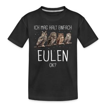 Nachteule Eule Eulen Vogel - Kinder Premium Bio T-Shirt - Schwarz - Vorne