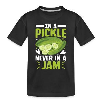 In a pickle never in a Jam- Gurken Tshirt - Kinder Premium Bio T-Shirt - Schwarz - Vorne