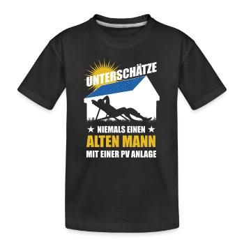 Unterschätze nie einen alten Mann mit PV Anlage - Kinder Premium Bio T-Shirt - Schwarz - Vorne