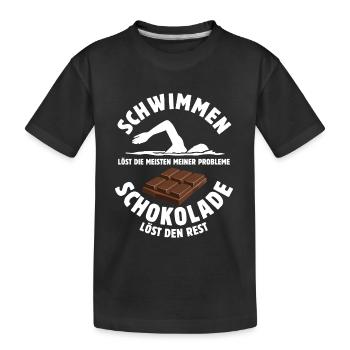 Schwimmen löst meine Probleme - Schoko Spruch - Kinder Premium Bio T-Shirt - Schwarz - Vorne