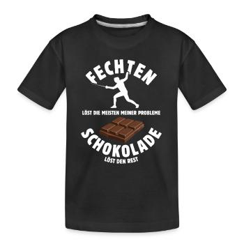 Fechten löst meine Probleme - Schoko Spruch - Kinder Premium Bio T-Shirt - Schwarz - Vorne