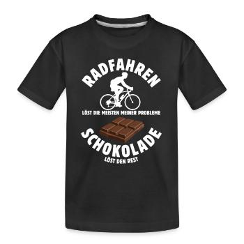 Radfahren löst meine Probleme - Schoko Spruch - Kinder Premium Bio T-Shirt - Schwarz - Vorne