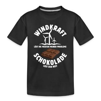 Windkraft löst meine Probleme - Schoko Spruch - Kinder Premium Bio T-Shirt - Schwarz - Vorne