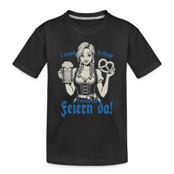 I brauch ka Dirndl i bin nur zum feiern da - Kinder Premium Bio T-Shirt - Schwarz - Vorne