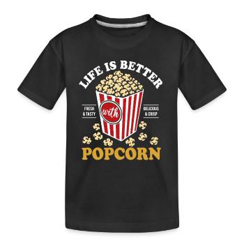 La vie est meilleure avec le maïs soufflé - croustillant et délicieux - T-shirt bio Premium Enfant - noir - Devant