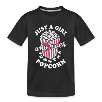 Juste une fille qui aime le pop-corn - croustillant et délicieux - T-shirt bio Premium Enfant - noir - Devant