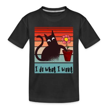 Ich mache was ich will. Lustige Katze Blumentopf - Kinder Premium Bio T-Shirt - Schwarz - Vorne