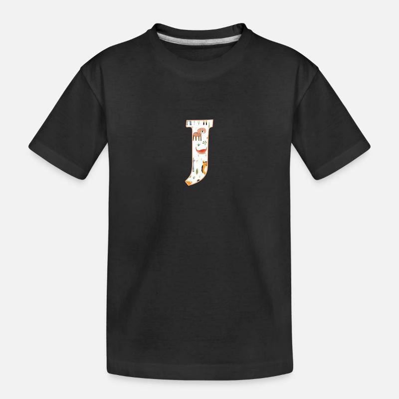Buchstabe J, Monogramm, Tiermuster - Kinder Premium Bio T-Shirt - Schwarz