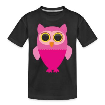 Rosa Eule - Kinder Premium Bio T-Shirt - Schwarz - Vorne