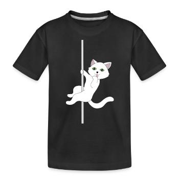 Katze Pole Dance - Kinder Premium Bio T-Shirt - Schwarz - Vorne