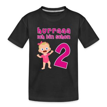 Hurra Ich Bin Zwei Geschenk Mädchen 2. Geburtstag - Kinder Premium Bio T-Shirt - Schwarz - Vorne