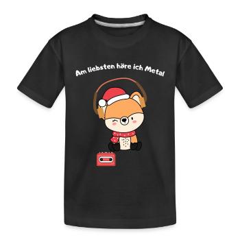 Am liebsten höre ich Metal Fuchs mit Walkmann - Kinder Premium Bio T-Shirt - Schwarz - Vorne