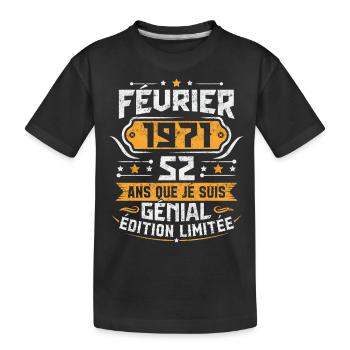 Rétro Cadeau D'anniversaire 52 Ans Février 1971 - T-shirt bio Premium Enfant - noir - Devant
