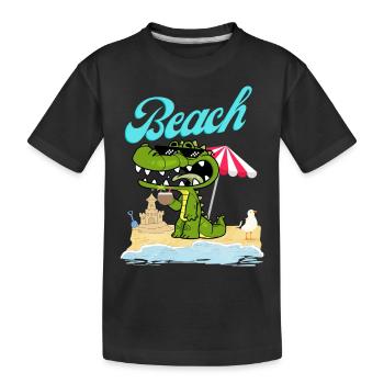 Crocodile on the beach enjoys the holiday - Kids' Premium Organic T-Shirt - black - Front