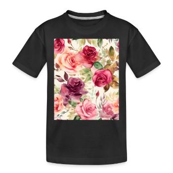 Wasserfarben Rose - Kinder Premium Bio T-Shirt - Schwarz - Vorne