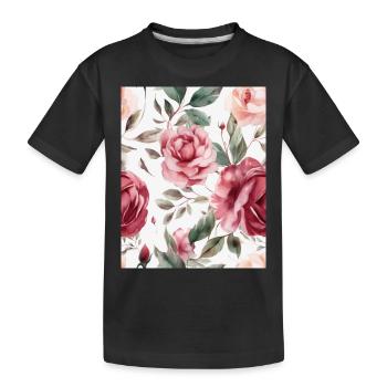 Wasserfarben Rose - Kinder Premium Bio T-Shirt - Schwarz - Vorne