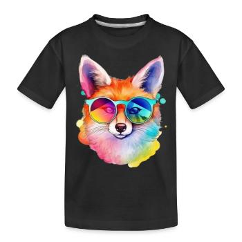 Colorful cool fox with sunglasses - Kids' Premium Organic T-Shirt - black - Front