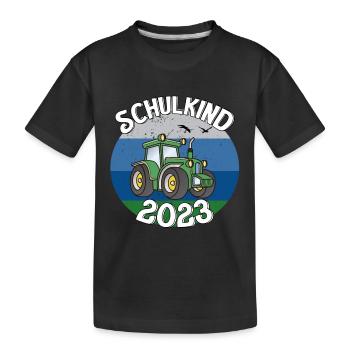 Traktor Schulkind 2023 Geschenkidee - Kinder Premium Bio T-Shirt - Schwarz - Vorne