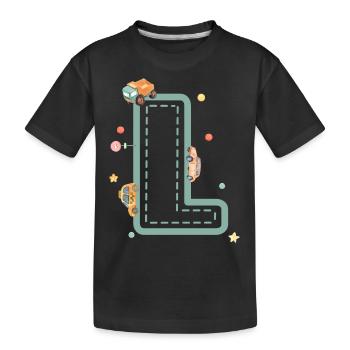 Buchstabe l Fahrzeug - personalisiertes Kindergeschenk - Kinder Premium Bio T-Shirt - Schwarz - Vorne