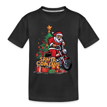Christmas Santa Claus St. Nicholas Motorcycle - Kids' Premium Organic T-Shirt - black - Front