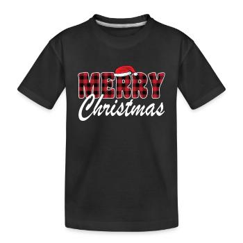 Merry Christmas Buffalo Plaid Red Christmas - Kids' Premium Organic T-Shirt - black - Front
