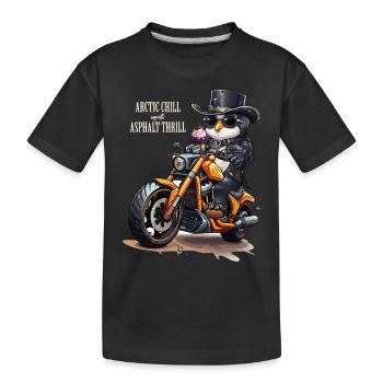 Pinguin Motorrad Eiswaffel - Kinder Premium Bio T-Shirt - Schwarz - Vorne