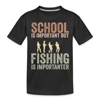 Schule ist wichtig, aber Angeln ist noch wichtiger - Kinder Premium Bio T-Shirt - Schwarz - Vorne