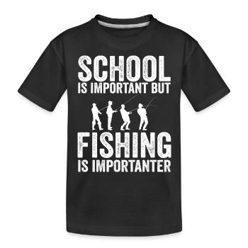 Schule ist wichtig, aber Angeln ist noch wichtiger - Kinder Premium Bio T-Shirt - Schwarz - Vorne