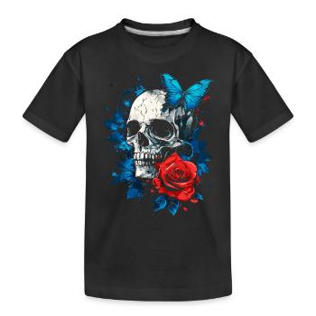 Skull Skull Butterfly Rose Flower - Kids' Premium Organic T-Shirt - black - Front