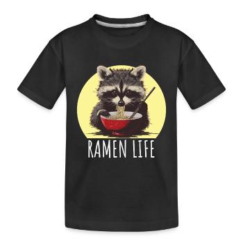 Raccoon cute with Ramen Life Kawaii Japan - Kids' Premium Organic T-Shirt - black - Front