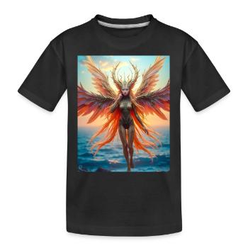 Alkonost, Slavic mythical bird with a divine voice - Kids' Premium Organic T-Shirt - black - Front