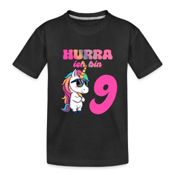 Licorne d’anniversaire des enfants de 9 ans - Hourra j’ai 9 ans - T-shirt bio Premium Enfant - noir - Devant