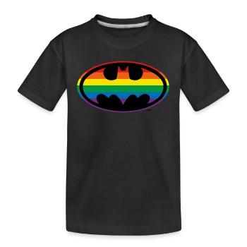 Justice League Batman Regenbogen Logo - Kinder Premium Bio T-Shirt - Schwarz - Vorne