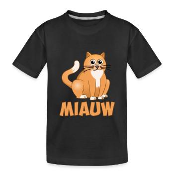 Le chat assis au-dessus du mot miaulement - T-shirt bio Premium Enfant - noir - Devant