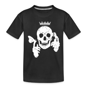 Totenkopf mit Schmetterling und Telefon - Kinder Premium Bio T-Shirt - Schwarz - Vorne