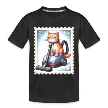 Chat Amusant sur Aspirateur  - T-shirt bio Premium Enfant - noir - Devant